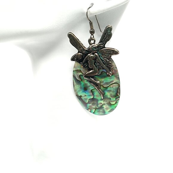Abalone Shell Fairy Design Dangle Earrings Unique - Picture 12 of 12